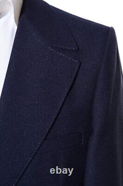 42L Long Vintage 70s Navy-Blue Polyester Wide-Lapels Patch Pockets Blazer Jacket