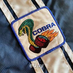 80s VINTAGE FORD COBRA NAVY STRIPED RALLY RACING JACKET SZ L FLEECE LINED 70s