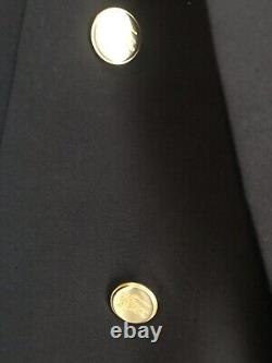 Burberry's Vintage Mens 46R Double Breasted Navy Blue Gold Metal Buttons Unique