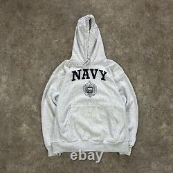 Champion US Navy Hoodie Mens Large Grey Vintage USNA Logo Pullover Sweatshirt