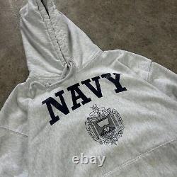 Champion US Navy Hoodie Mens Large Grey Vintage USNA Logo Pullover Sweatshirt