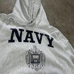 Champion US Navy Hoodie Mens Large Grey Vintage USNA Logo Pullover Sweatshirt