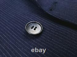 Double Breasted 38S Worsted Wool Suit Pleated Pants 32x28 VTG Navy Blue