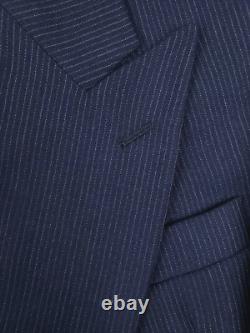 Double Breasted 38S Worsted Wool Suit Pleated Pants 32x28 VTG Navy Blue