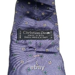 Genuine Christian Dior Vintage Mens Navy blue Monogram 100% Silk Tie Rare