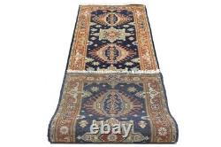 Geometric Dark Navy Kitchen Hallway Decor 3X10 Indo-Karajeh Oriental Rug Carpet