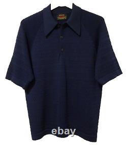 M/L Vtg 60s Coleseta Navy Blue Textured Knit Mod Rat Pack Men's Polo Shirt M/L