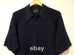 M/L Vtg 60s Coleseta Navy Blue Textured Knit Mod Rat Pack Men's Polo Shirt M/L