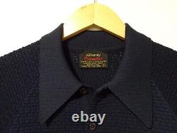 M/L Vtg 60s Coleseta Navy Blue Textured Knit Mod Rat Pack Men's Polo Shirt M/L