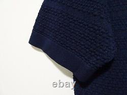 M/L Vtg 60s Coleseta Navy Blue Textured Knit Mod Rat Pack Men's Polo Shirt M/L