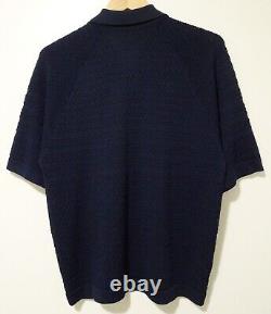 M/L Vtg 60s Coleseta Navy Blue Textured Knit Mod Rat Pack Men's Polo Shirt M/L