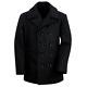 Mens Black Us Navy Vintage Pea Coat Winter Warm Style Woolen Overcoat