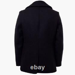 Mens Black US Navy Vintage Pea Coat Winter Warm Style Woolen Overcoat