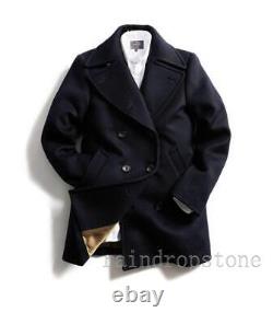 Mens Navy Tailored Collar Winter Double-breasted Wool Pea coat Thicken Vintage