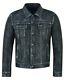 Mens Trucker Jacket Navy Vintage Real Leather Bikers Classic Western Jacket 1280