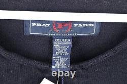 NOS Vintage Phat Farm Mens 3XL Striped Spell Out Script Marled Knit Sweater Navy