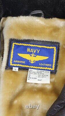 Navy Airborne Leathers Mens L Brown G1 Flight Lined Bomber Pilot Jacket Vintage