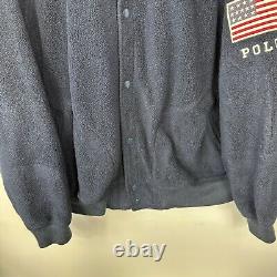 Polo Ralph Lauren Fleece Bomber Jacket, Navy, Vintage Rare Flag, Mens XL