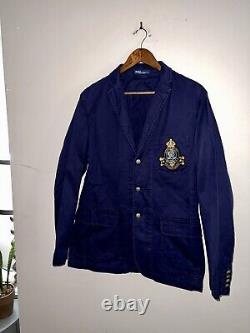 Polo Ralph Lauren Nautical Crest Navy Blue Blazer Jacket 40R M Silver Button VTG