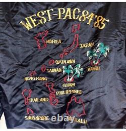 RARE Vintage Black U. S. Navy West-Pac 84-85 Dragon Puffer Jacket Adult Size M/L