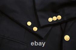 RARE Vintage Ermenegildo Zegna 42S Short 100% Wool Navy Blue Blazer Gold Buttons