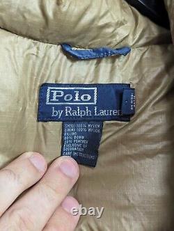 Rare Vintage Mens LPolo Ralph Laure Down Filled Navy Blue/Gold Hooded Nylon Vest