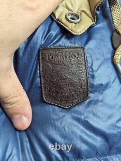 Rare Vintage Mens LPolo Ralph Laure Down Filled Navy Blue/Gold Hooded Nylon Vest