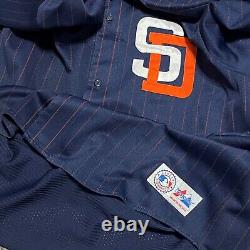 SAN DIEGO PADRES SD Men Button Vintage Navy Sewn Baseball Jersey XXL Majestic