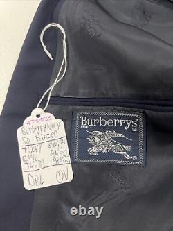 SUPER 100'S VINTAGE Burberry Men's Navy Blue Solid Wool Blazer 44R $1,895