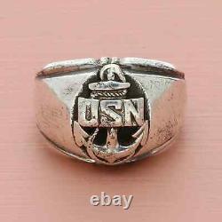 Sterling silver mens vintage us navy service ring size 8.5