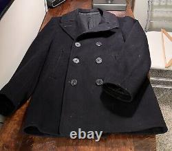 U. S. NAVY Vintage WWII Wool Military Corduroy Pocket Double Breasted Peacoat 36R