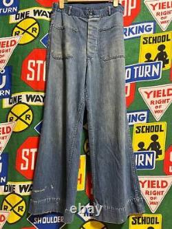 US Navy 1950s 1960s Vintage Denim Pants Front Button Made in USA Men's Bottom