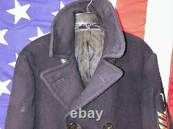 US Navy Mens Wool Pea Coat Korean War Era 50s Vtg USA Made Chest 38