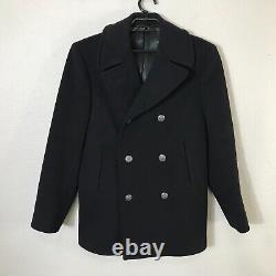 US Navy Military Wool Kersey Pea Coat Mens 36 R Corduroy Pockets Vintage Black