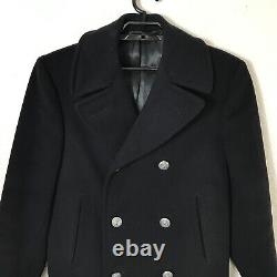 US Navy Military Wool Kersey Pea Coat Mens 36 R Corduroy Pockets Vintage Black