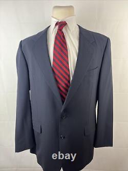 VINTAGE Hickey Freeman Men's Navy Blue Solid Wool Blazer 44L $1,495