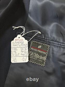 VINTAGE Hickey Freeman Men's Navy Blue Solid Wool Blazer 44L $1,495
