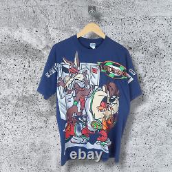 VINTAGE Taz Tasmanian Devil T-Shirt Large L Mens Navy Blue Short Sleeve Tee 90s