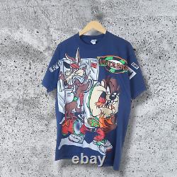 VINTAGE Taz Tasmanian Devil T-Shirt Large L Mens Navy Blue Short Sleeve Tee 90s