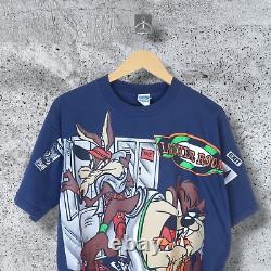 VINTAGE Taz Tasmanian Devil T-Shirt Large L Mens Navy Blue Short Sleeve Tee 90s