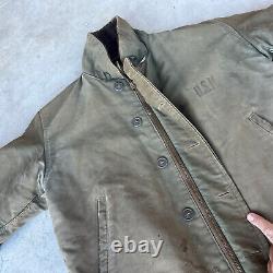 VTG 40s WWII Mens Size 40 US Navy N-1 Alpaca Lined Stencil Deck Jacket Green USA