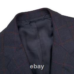 VTG 43 L Oxxford Clothes Navy Blue Heavy Knit Wool Windowpane Blazer Made USA