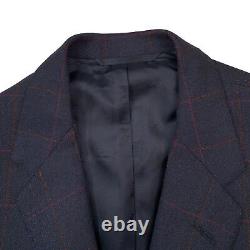 VTG 43 L Oxxford Clothes Navy Blue Heavy Knit Wool Windowpane Blazer Made USA