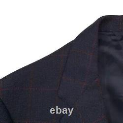 VTG 43 L Oxxford Clothes Navy Blue Heavy Knit Wool Windowpane Blazer Made USA