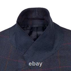 VTG 43 L Oxxford Clothes Navy Blue Heavy Knit Wool Windowpane Blazer Made USA