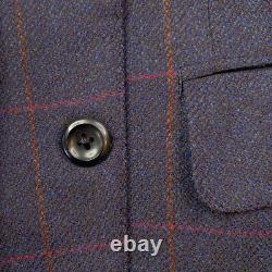 VTG 43 L Oxxford Clothes Navy Blue Heavy Knit Wool Windowpane Blazer Made USA