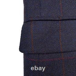 VTG 43 L Oxxford Clothes Navy Blue Heavy Knit Wool Windowpane Blazer Made USA