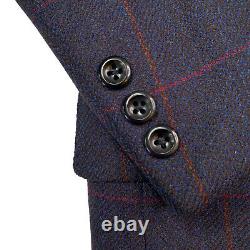 VTG 43 L Oxxford Clothes Navy Blue Heavy Knit Wool Windowpane Blazer Made USA