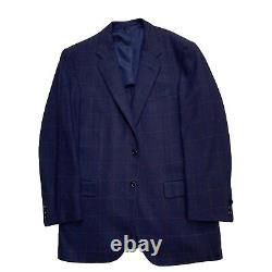 VTG 43 L Oxxford Clothes Navy Blue Heavy Knit Wool Windowpane Blazer Made USA