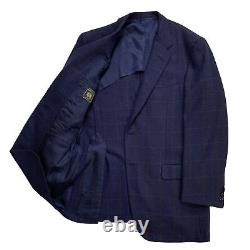 VTG 43 L Oxxford Clothes Navy Blue Heavy Knit Wool Windowpane Blazer Made USA